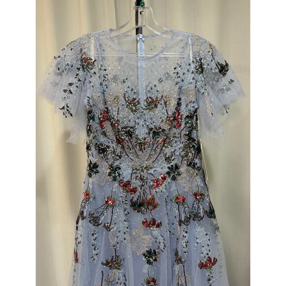Mac Duggal Flounce Sleeve Embellished Dress Periwinkle Size 12 NWT 20436 MOB - Picture 4 of 16